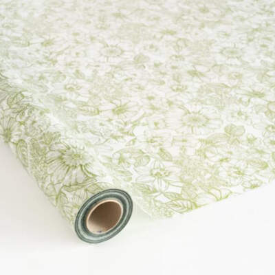 35# Bobina Papel Seda de 35x100m. Flores Color Verde