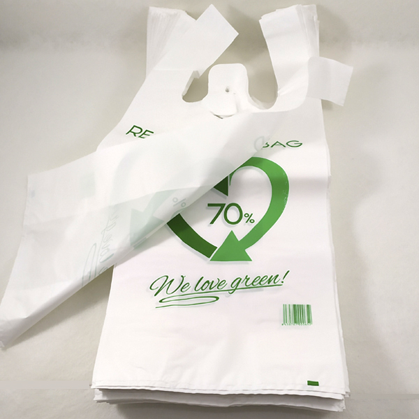 Bolsa de plastico camiseta blanca 70% reciclado 42x53 cm