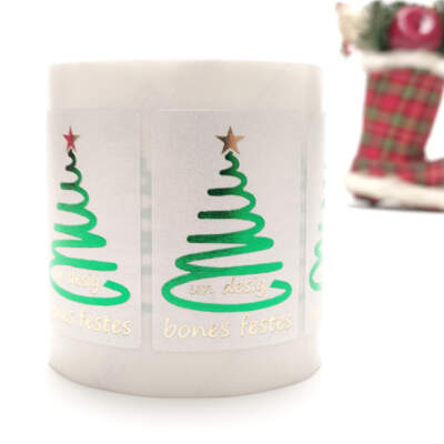 Etiqueta adhesiva "Un desig, Bones Festes" Arbre, Català (250u.)