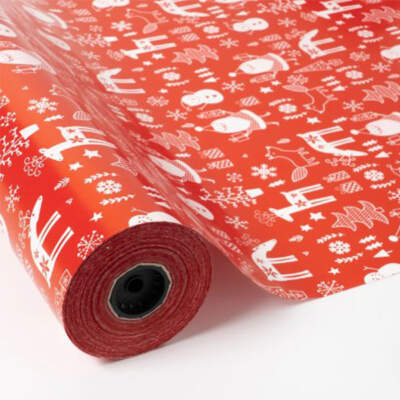 70# Papel Regalo Estucado de 70X50m, Renos y Santa Claus