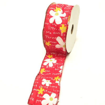 Cinta Textil Margaritas de 60mm x 20m.  Color Rojo