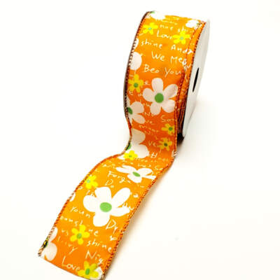 Cinta Textil Margaritas de 60mm x 20m.  Color Naranja