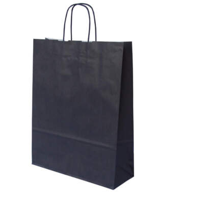 Bolsa papel asa rizada Celulosa blanca de 18+8X24 Color Negro. (50u.)